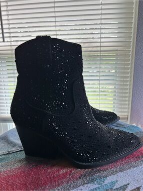 Amazon Black Crystal Studded Ankle Booties